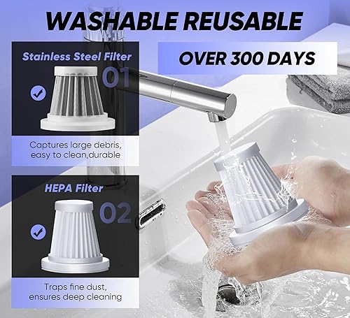 Miniatura 3 de Aspiradora inalámbrica de mano para automóvil, mini limpiador de 15000 PA, motor 3 en 1 sin escobillas de alta potencia, aspiradoras de súper