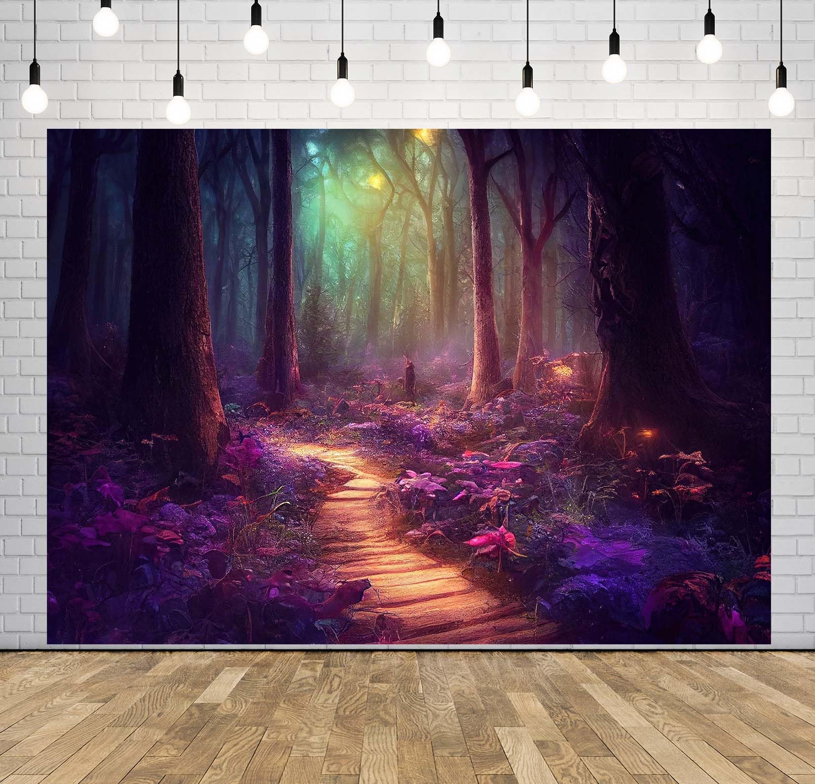 BELECO 5.2x3m Telo sfondo sentiero bosco incantato | Fiori illuminati dalla luna bosco notturno fantastico sfondo festa favole bambine accessori fotografici