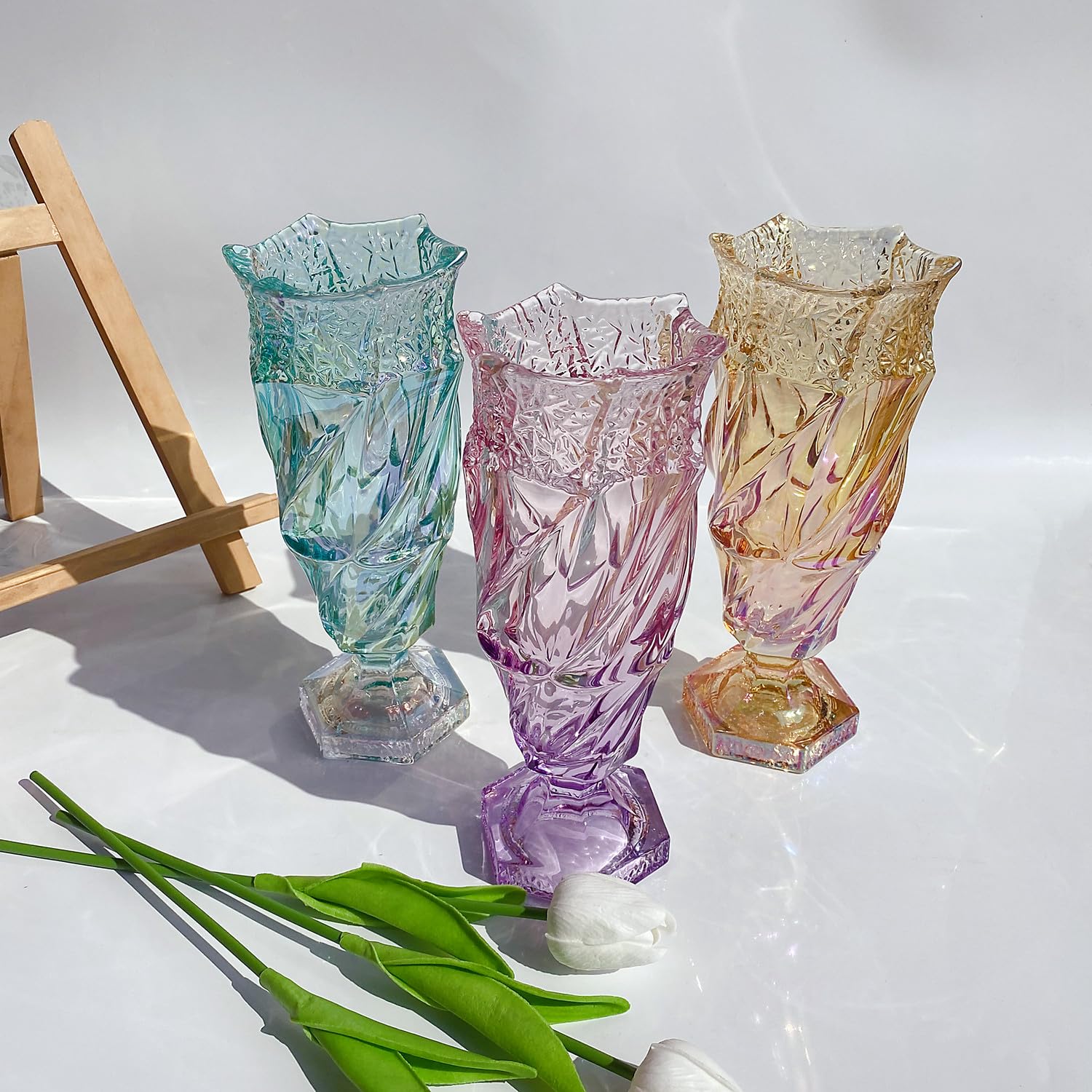 Florero de cristal de 2.5 libras 9.5 pulgadas, estilo bohemio, para centros de mesa, boda, decoración del hogar (ámbar brillante), ámbar brillante