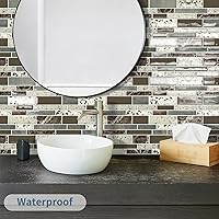 Vista 7 de DEWOO Adhesivos autoadhesivos en 3D de azulejos de mármol para cocina, baño, color marrón (10 hojas, 12 x 12 pulgadas)