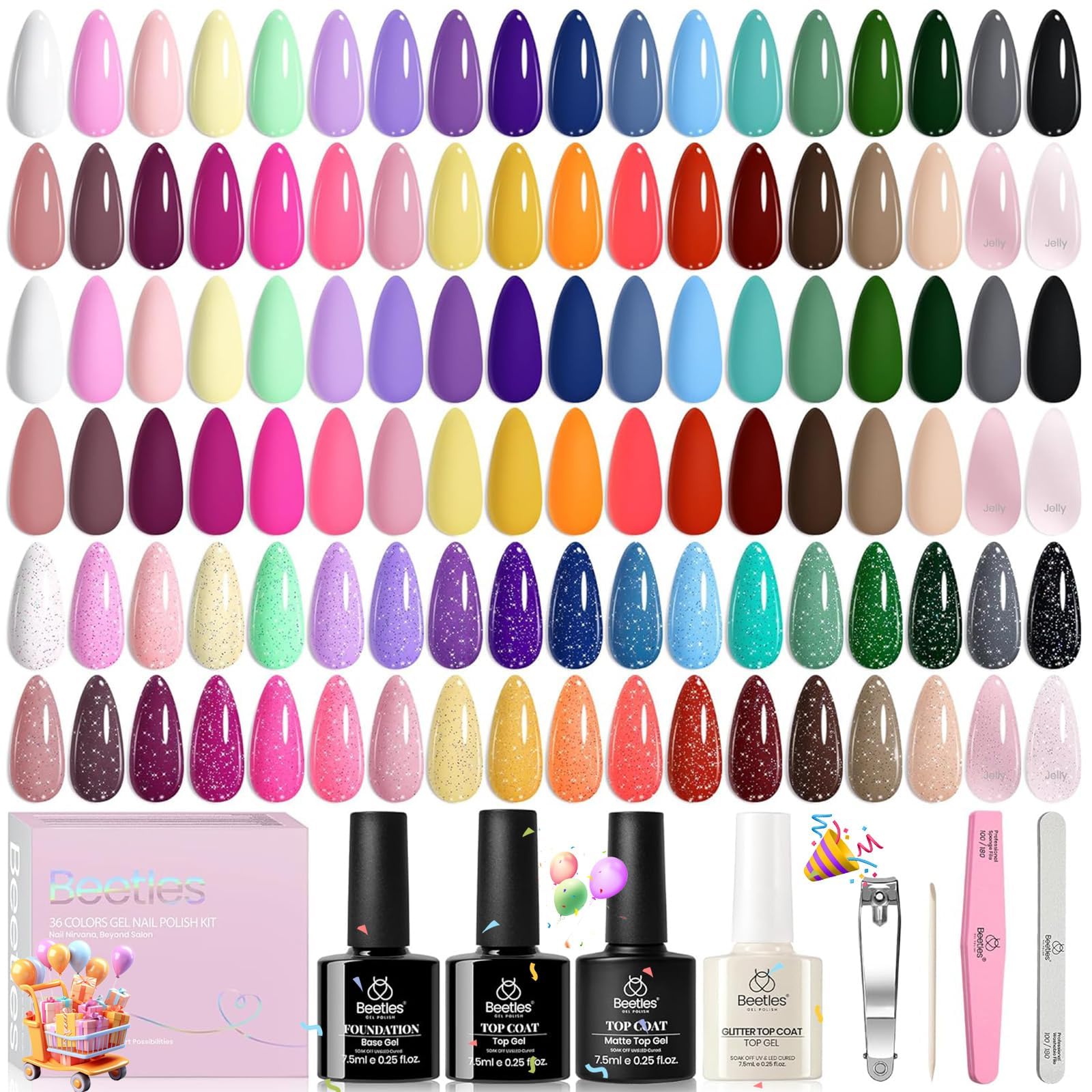 beetles 85 Pcs Gel Nail Polish Kit with UV Light - 35 Colors Gel Polish Set Travel Diary All in One Manicure Kit with Nails Tips and Base Top Coat Soak Off Home DIY Salon Gifts for Women Teens Girls: Vivid Seasons