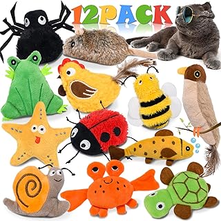 Catnip Toys for Indoor Cats, 12 Pack Crinkle Interactive Cat Toy, Cat Chew Toy for Aggressive Chewers Bite Resistant, Squeaky Catnip Cat Toys Rattle Plush Stuffed Pet Toys, Relieve Stress Kitten Toys