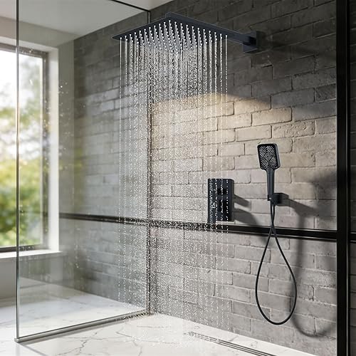 Miniatura 6 de Sistema de Ducha Moderno de Lluvia de Latón Juego de Grifería con Válvula y Desviador Mezclador de Ducha con Ducha de Mano de Alta Presión Válvula