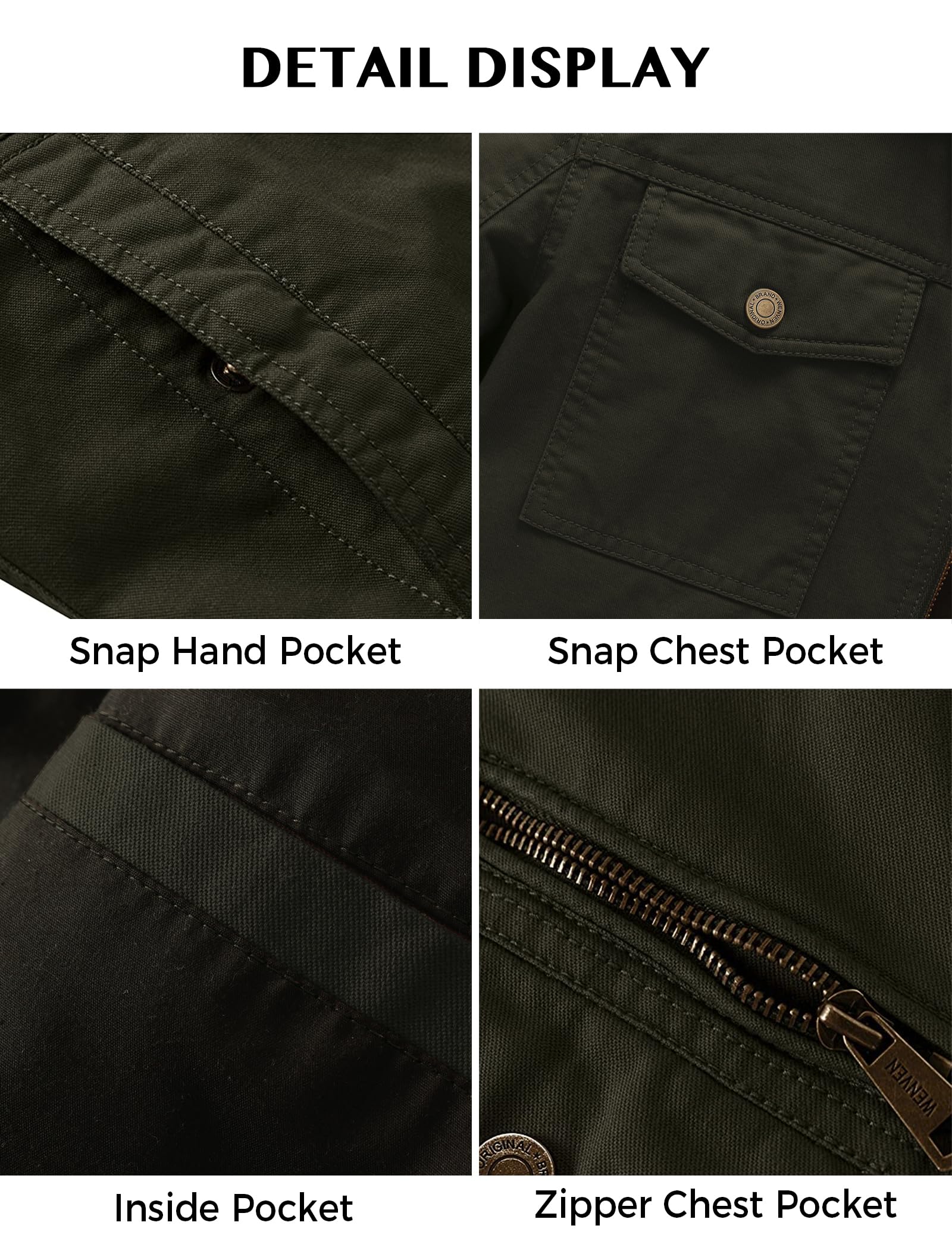 WenVen Mens Casual Canvas Cotton Military Lapel Jacket | Spring-Fall Utility Workwear Coat Regular Big Tall Sizes product thumbnail 7