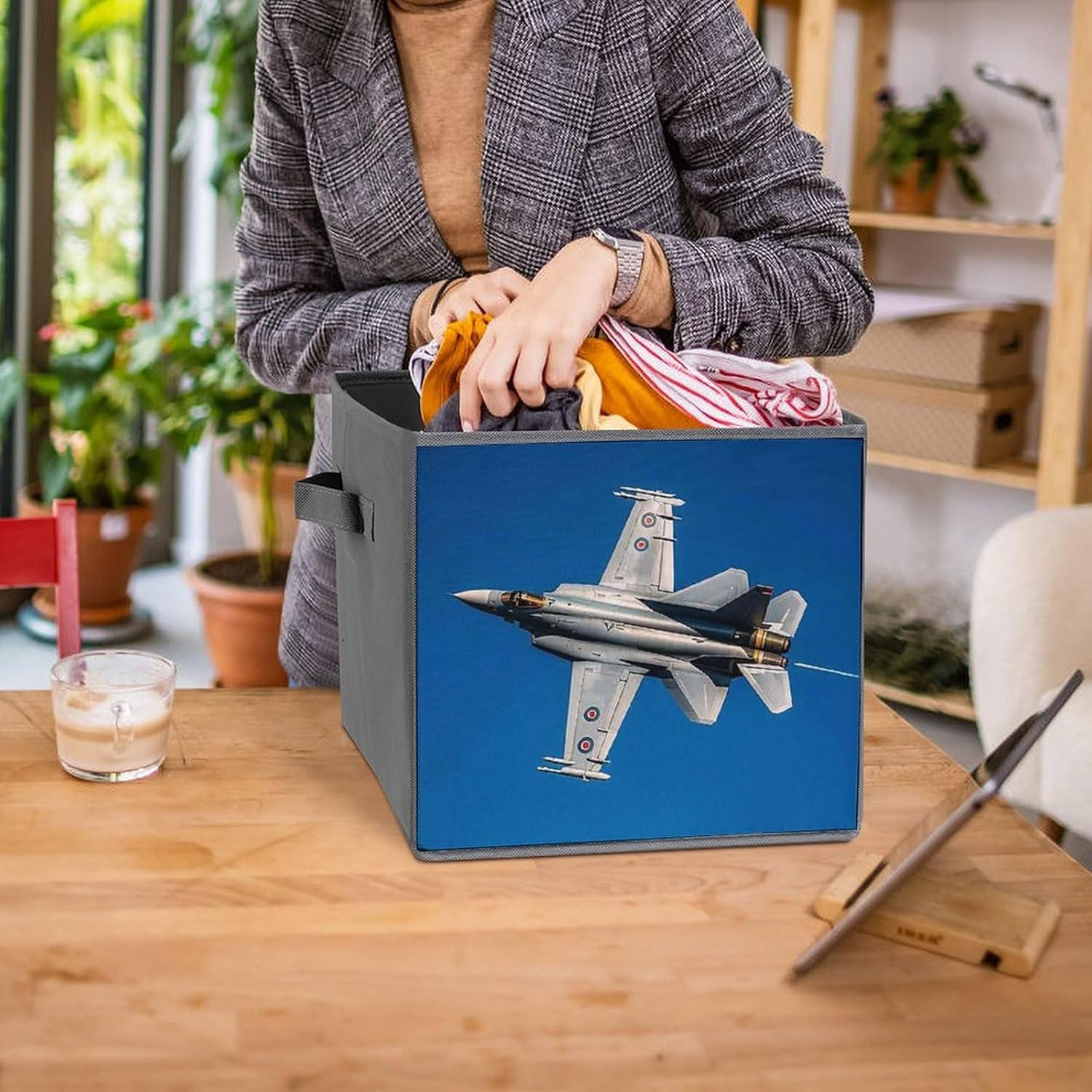 Jet Fighter Foldable Storage Box with Handles, Durable Oxford Storage Cubes, 2PCS Collapsible Closet Organizer for Home, Shelf, Office, Travel