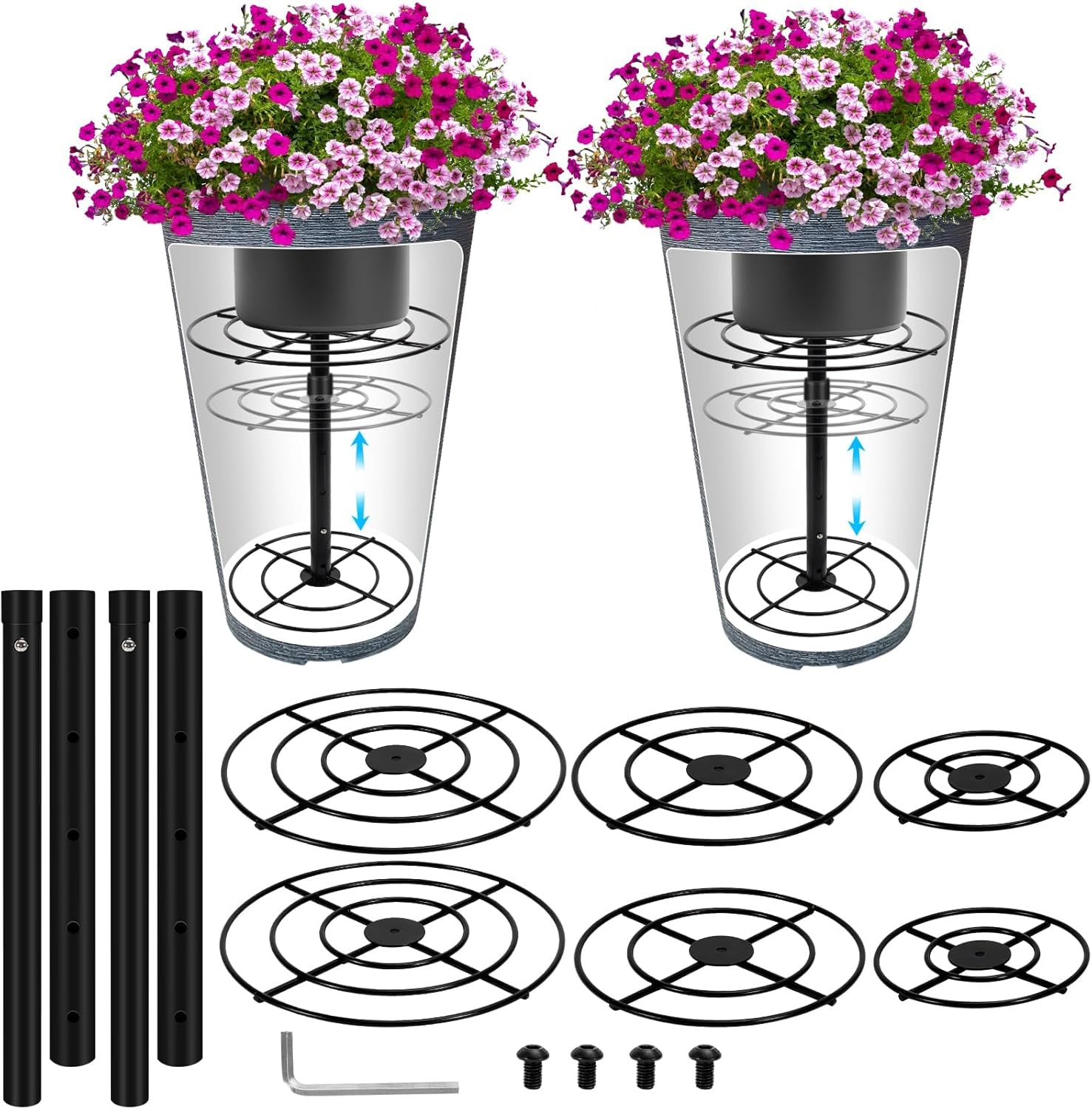 2 Pack Adjustable Plant Risers for Inside Pots,Iron Planter Lift Inserts,Planter Fillers for Large Pots(5.9" 7.87" 9.84" Base or Top) 15-30inch/2pcs