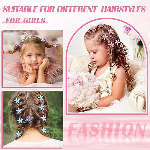Miniatura 6 de Paquete de 40 mini pinzas para el pelo de flores, 4 colores, mini pinzas de pelo con diamantes de imitación para niñas y mujeres, clips pequeños de