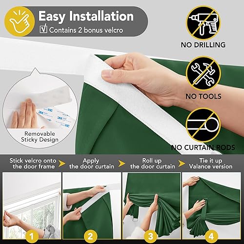 Miniatura 131 de Deconovo Cortina opaca de Navidad para puertas de vidrio y luces laterales, panel de privacidad con aislamiento térmico con doble bolsillo para