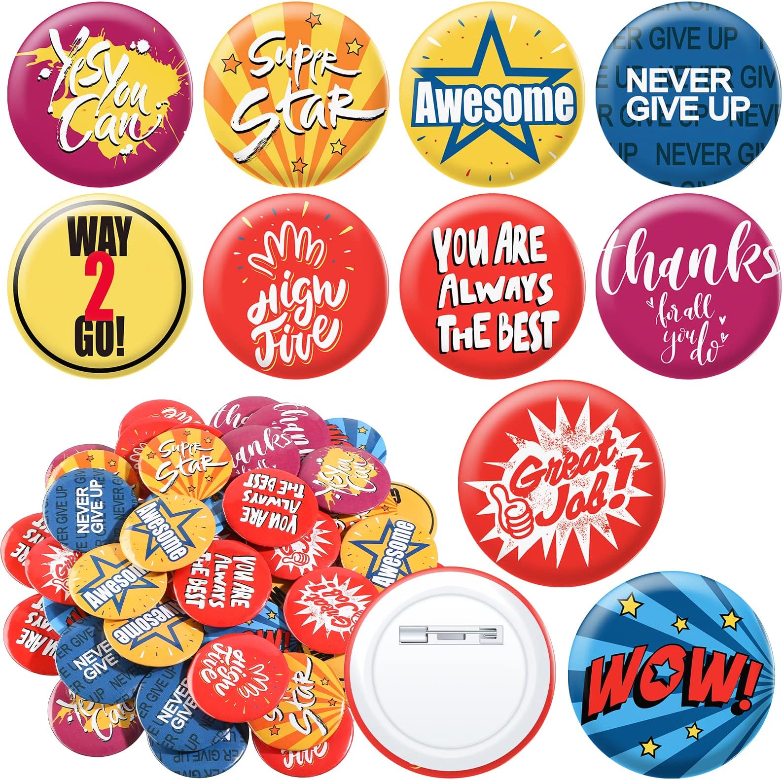 60 Pieces Reward Button Pins Recognition Buttons Round Mini Motivational Button Pins Reward Inspirational Encouraging Badges for Kids Students Workers Party Supplies, 10 Styles