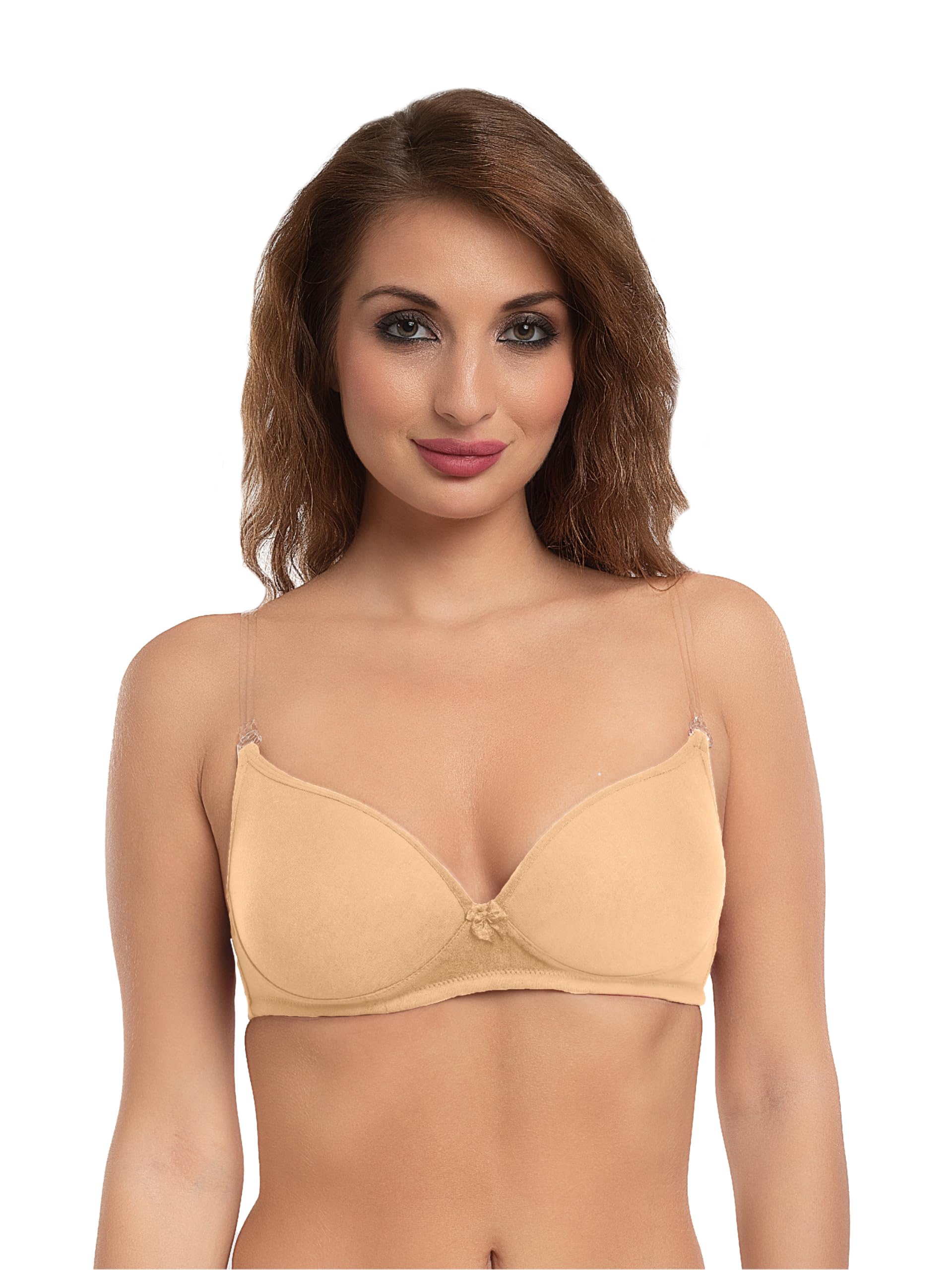 daisy dee Cotton Brassiere Padded Wirefree with Additional Detachable Transparent Straps Seamless T-Shirt Bra for Women - NMSTI-picture-13