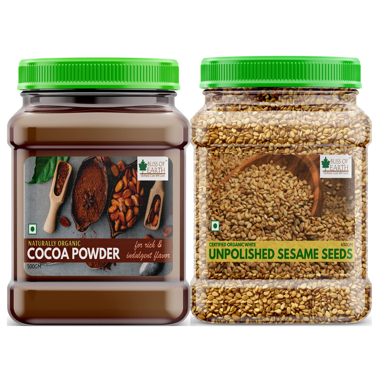Combo of Naturally Organic Dark Cocoa Powder (500gm) for Chocolate Cake Making and Organic Unpolished Sesame Seeds (600gm) White for Eating, Raw Til Seeds