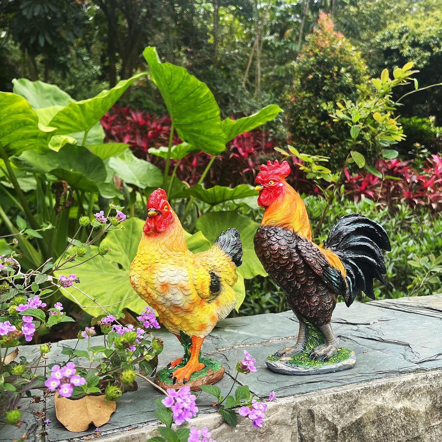 Rooster Garden Statue Decorations, Outdoor Sculpture Chicken Farm Animals Decoration, Chicken Gift Home Decor for Backyard Patio & Lawn Ornament (colorful hen)