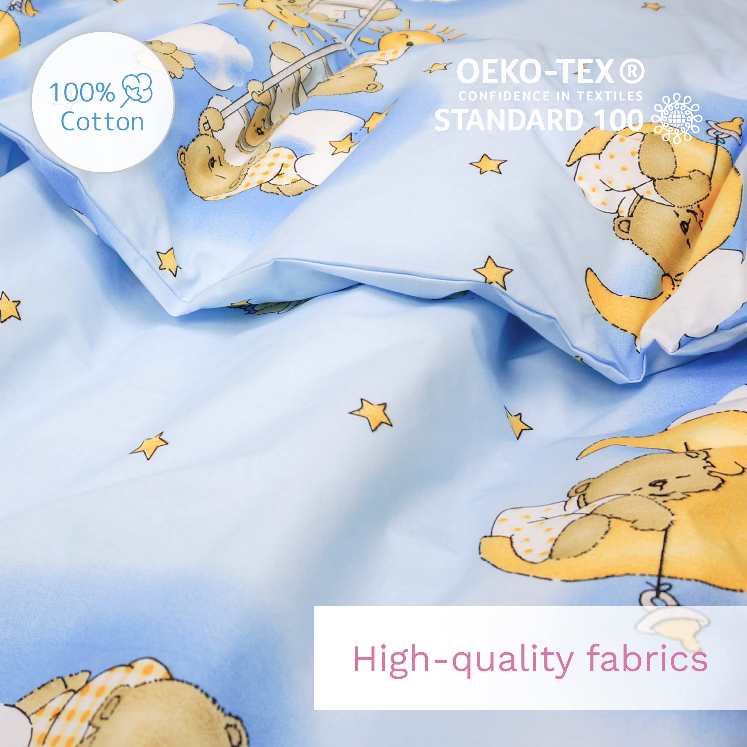 Baby Comfort Almohada de edredón de 5 Piezas con Fundas y sábana de Jersey para Cuna de 120 x 60 cm (escaleras Azules) (12 Meses+)