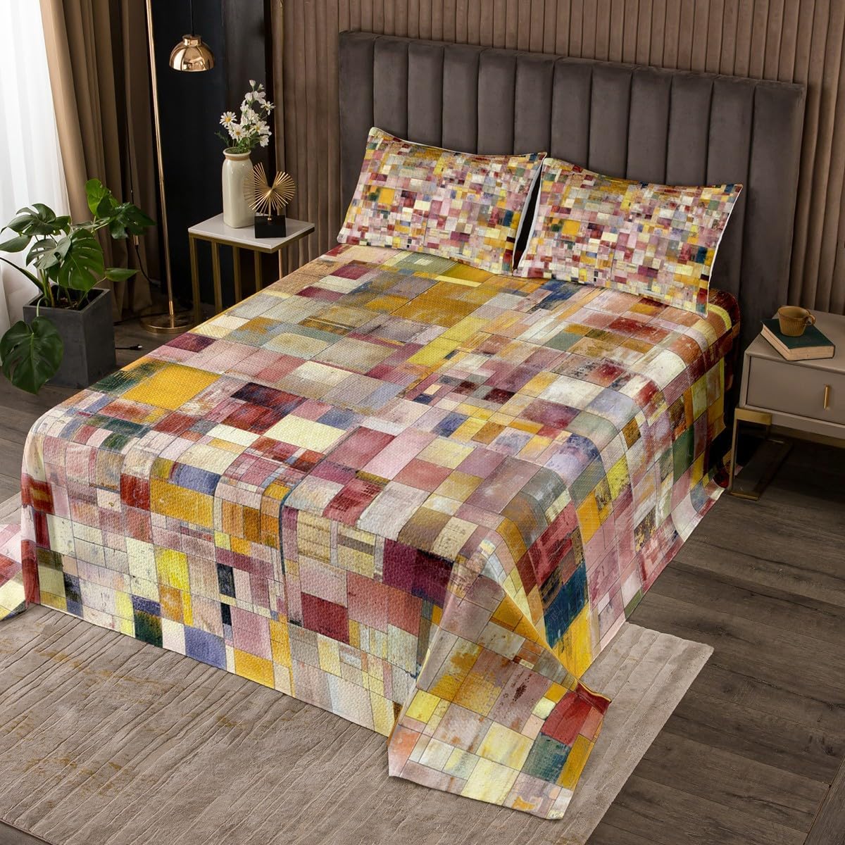 Erosebridal Rainbow Watercolor Twin Quilt Set Pink Gradient Coverlet Set for Kids Boys Girls, Ombre Tie Dye Bedding Set Abstract Grunge Bedspread Set, Super Cozy Breathable Bed Quilt with 1 Pillowcase