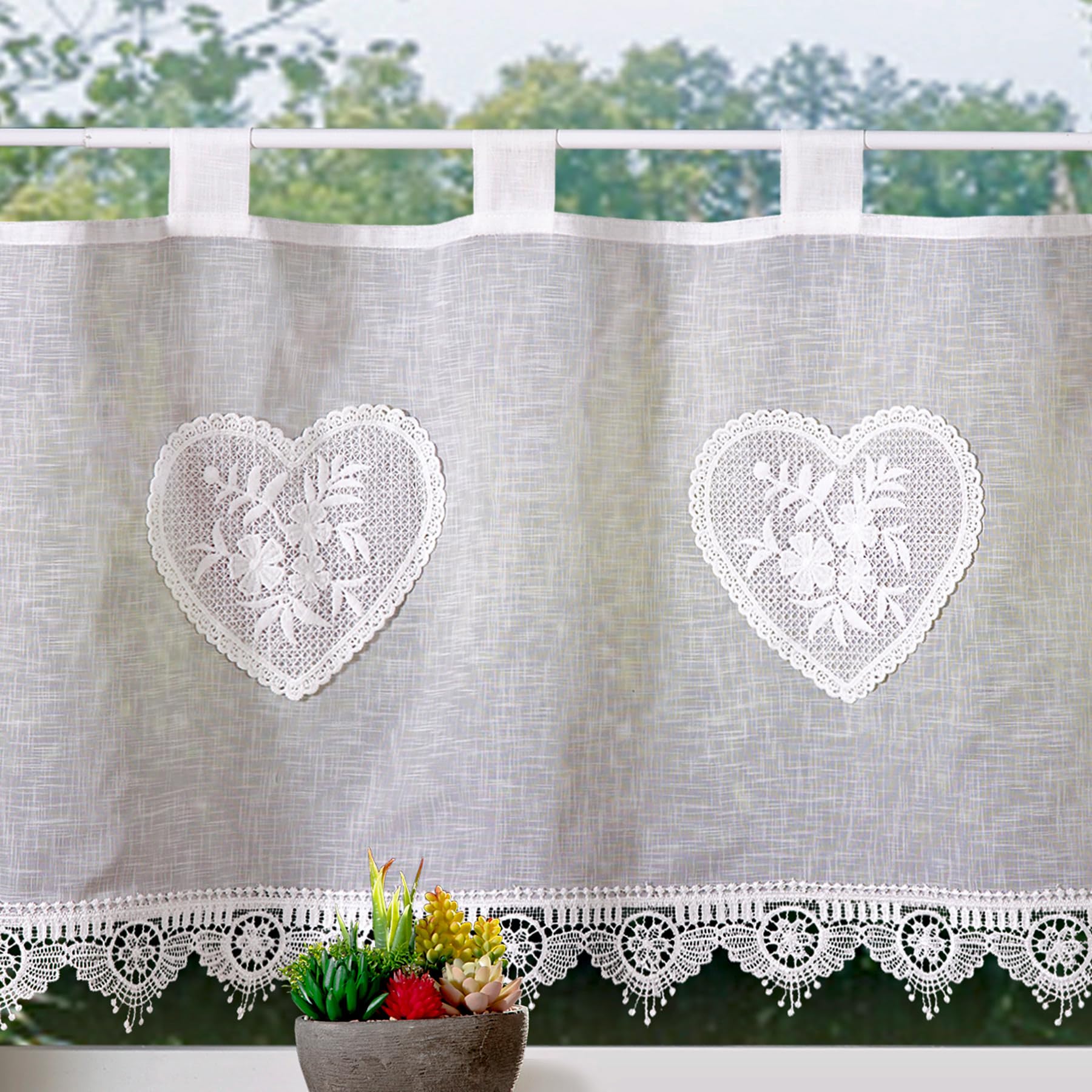 Rideau Brise-Bise Transparent Broderie Campagne 130x60cm Beige - Style Bohème Maison