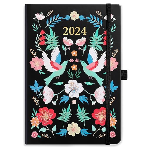 Diary 2024 - A5 Week to View Diary 2024 with Pen Loop, January 2024 - December 2024, 21.5 x 14.7 x 1.6 cm, 2 Bookmarks, Thick Paper, Inner Pocket, Pretty Cover