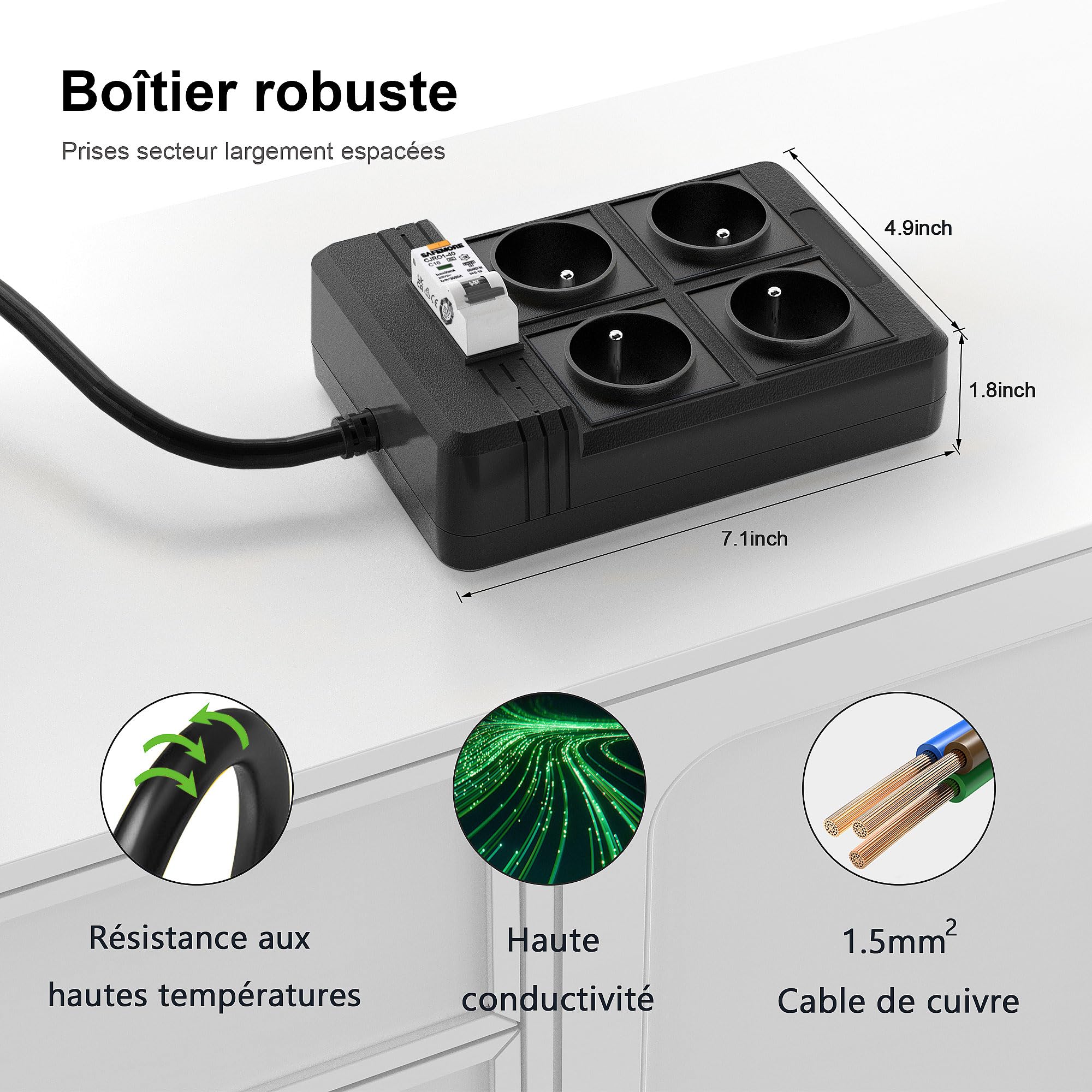 SAFEMORE Adaptateur PRCD FI 30 MA 16 A 230 V IP54 – Protection Mobile Jardin Chantier Camping – Norme EN 61008/61009