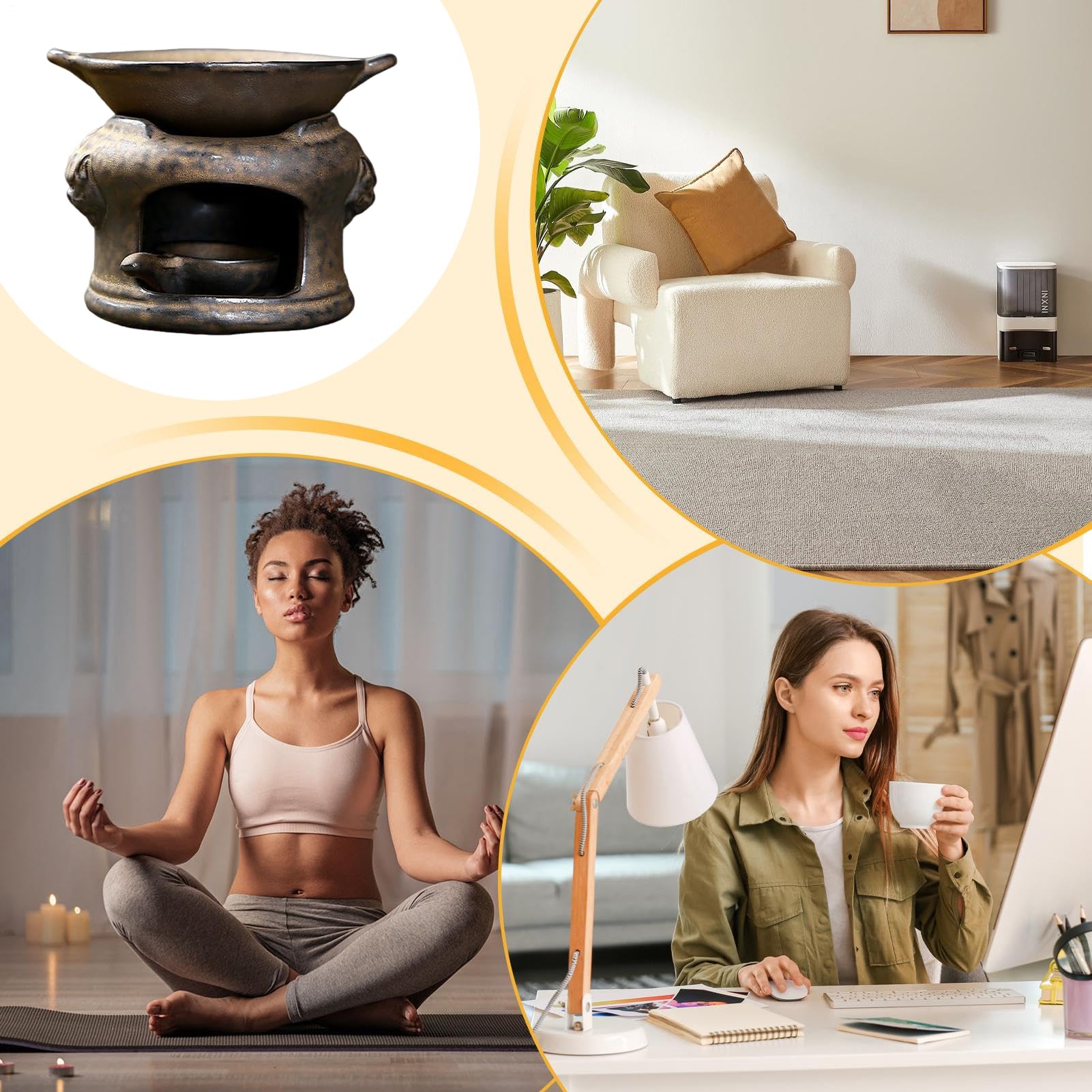 Fornello Aromaterapico Diffusore Di Aromi In mica Multifunzionale Con 2 | Kit Bruciatore Zen Ad Incenso E Per Casa Ufficio Scrivania Camera Meditazione Rilassamento