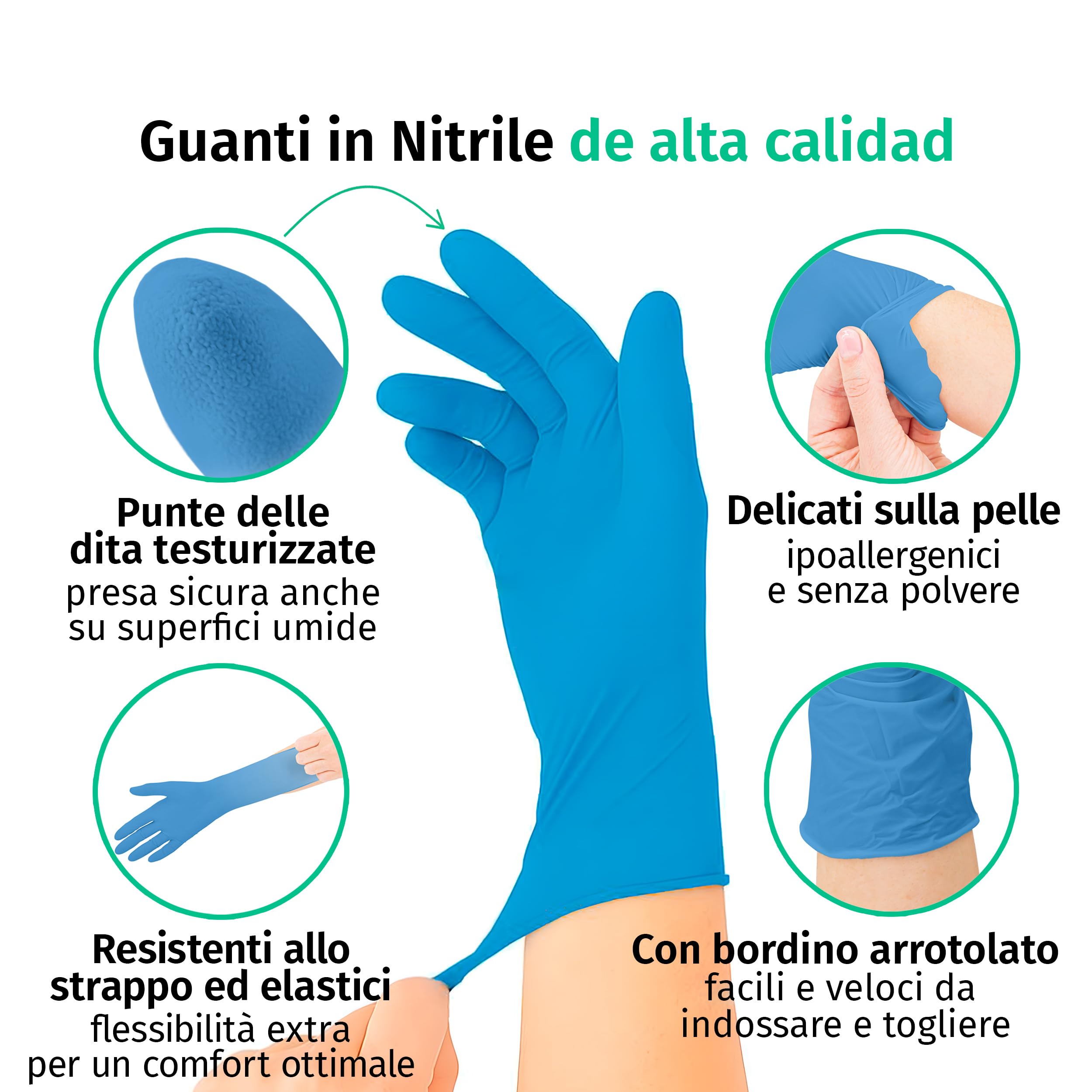 Guanti Nitrile M Blu 200 Pezzi Monouso Senza Lattice Senza Polvere