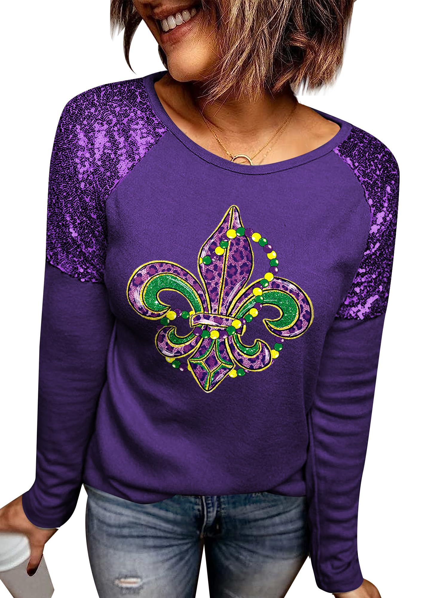 for g and pl St Patricks Day Women's Long Sleeve Sequin Raglan Sparkle Sweatshirt-picture-14