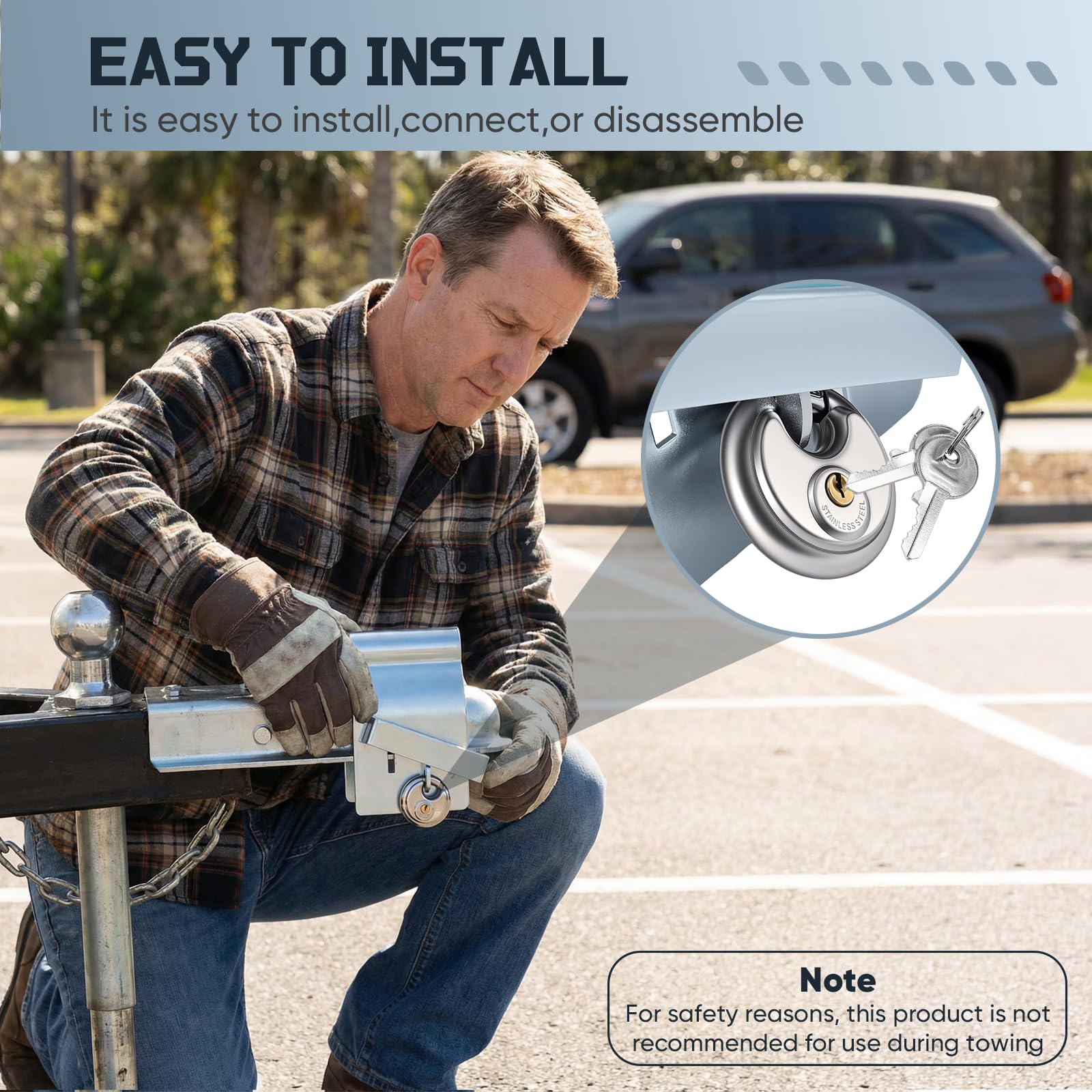 Universal Trailer Hitch Lock, Featuring Anti-Theft Security and Weatherproof Performance, Trailer Coupler Lock with Cover Design for Securing RV’s, Horse Trailers, Tool Trailers and More — view 5