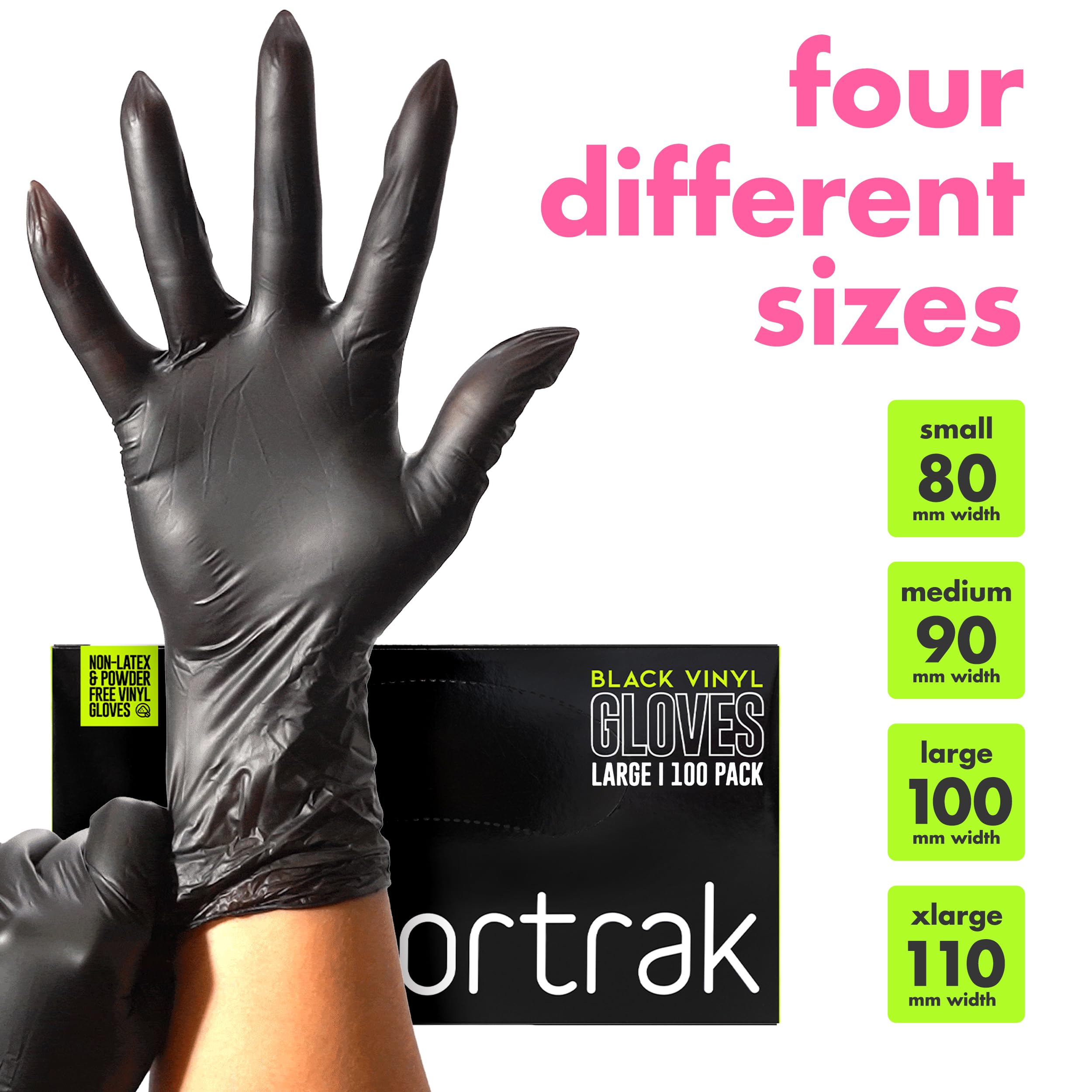 Colortrak Schwarze Vinylhandschuhe, Einweghandschuhe latexfrei & puderfrei, 10 Boxen (1000 Handschuhe), Einmalgebrauch für chemische Verarbeitung