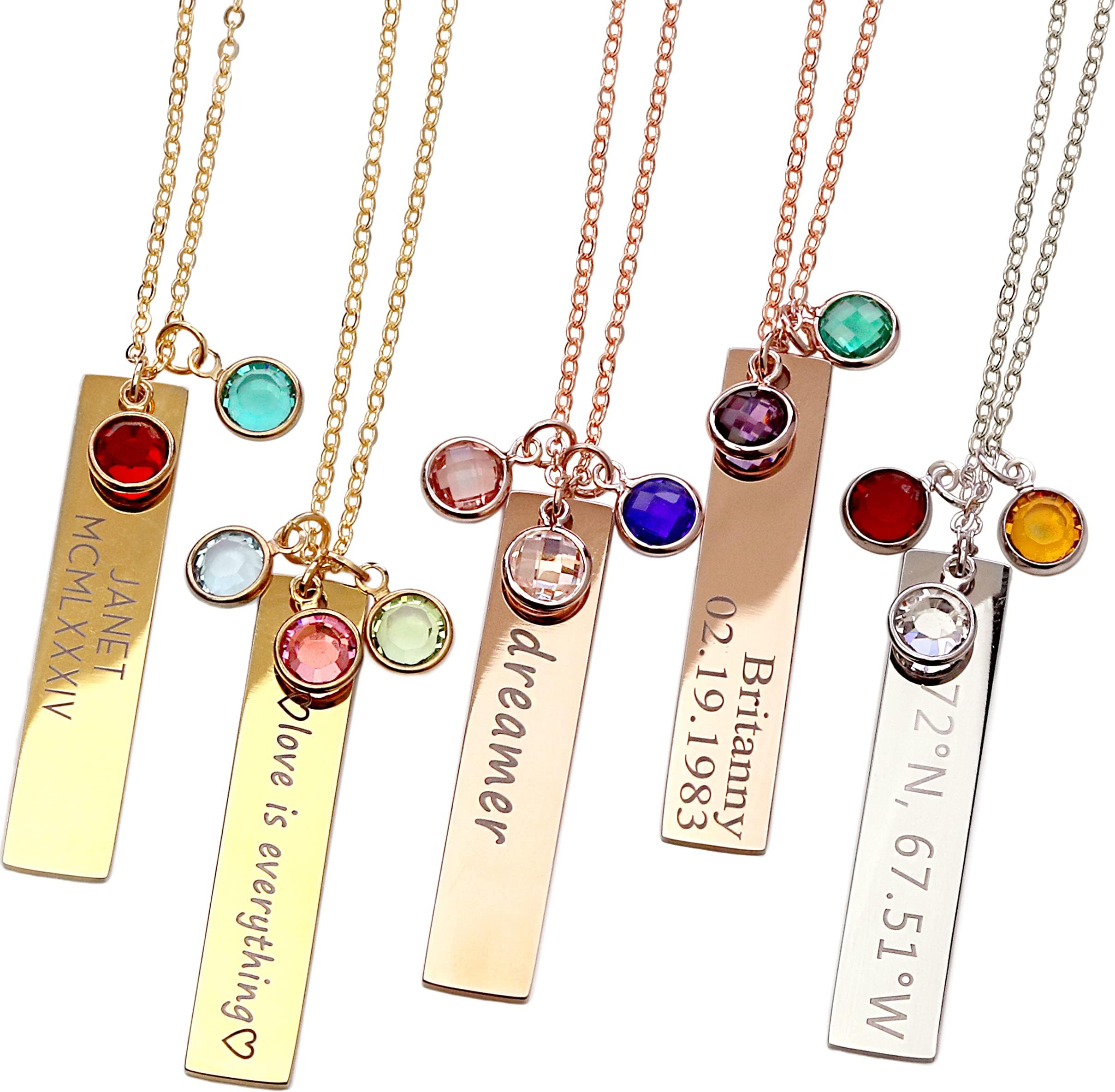MignonandMignonMignonandMignon Mothers Day Gifts Birthstone Gold Necklaces for Women Gemstone Jewelry Graduation Emerald Family Tree - 8N-BS