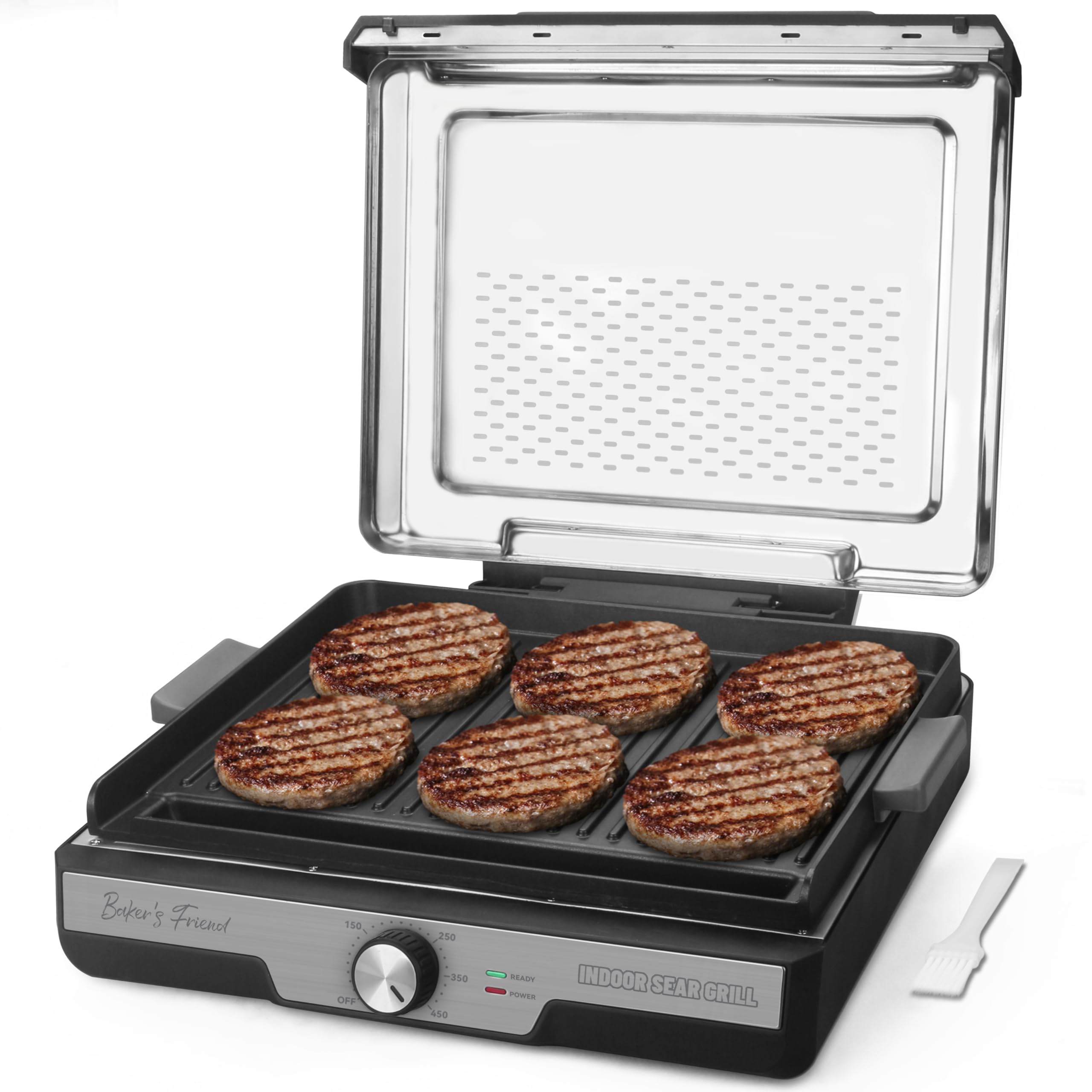 Baker's Friend Smokeless Indoor Grill with Removable Plates, Portable BBQ Grill, Electric Grill Indoor, Indoor Grills Electric Smokeless, Cooking & Grilling Gifts, Recipes Included, Graphite