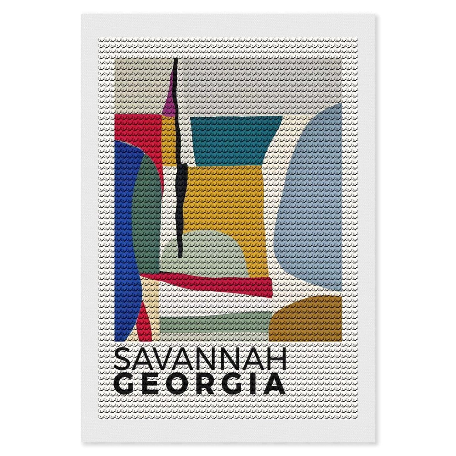 Junmoney Savannah Georgia Diamond Art Kit 8"x12", Neat Printed Canvas, Finish and Display, Relaxing DIY Hobby, Living Room Decor