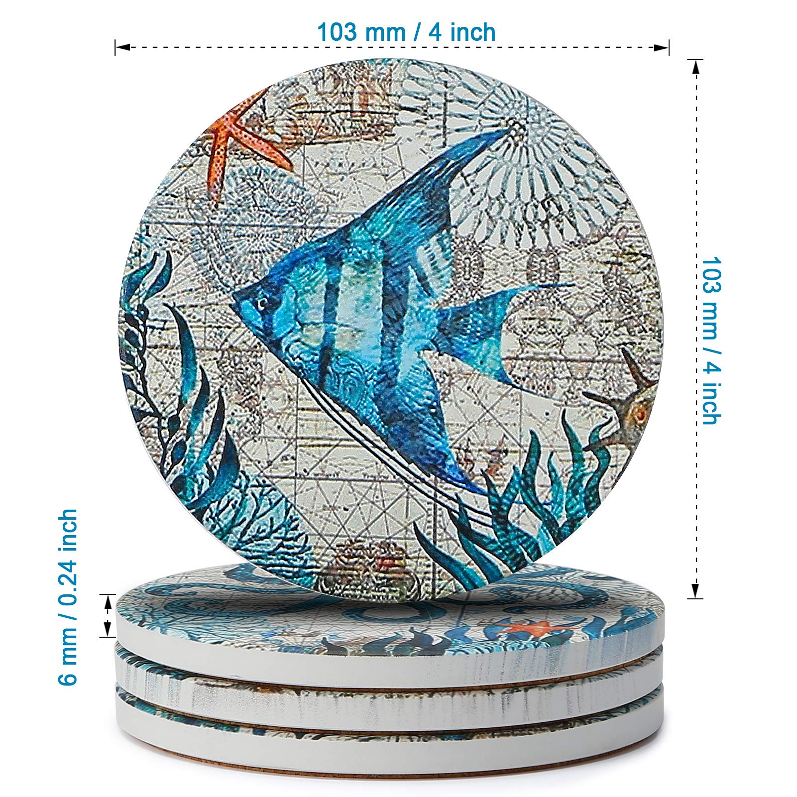 8 Posavasos de Piedra con Soporte para Bebidas, Base de Corcho, Tema Tropical de Playa, para inauguración de la casa, apartamento, Cocina, habitación, Bar, cumpleaños, Mesa de Madera