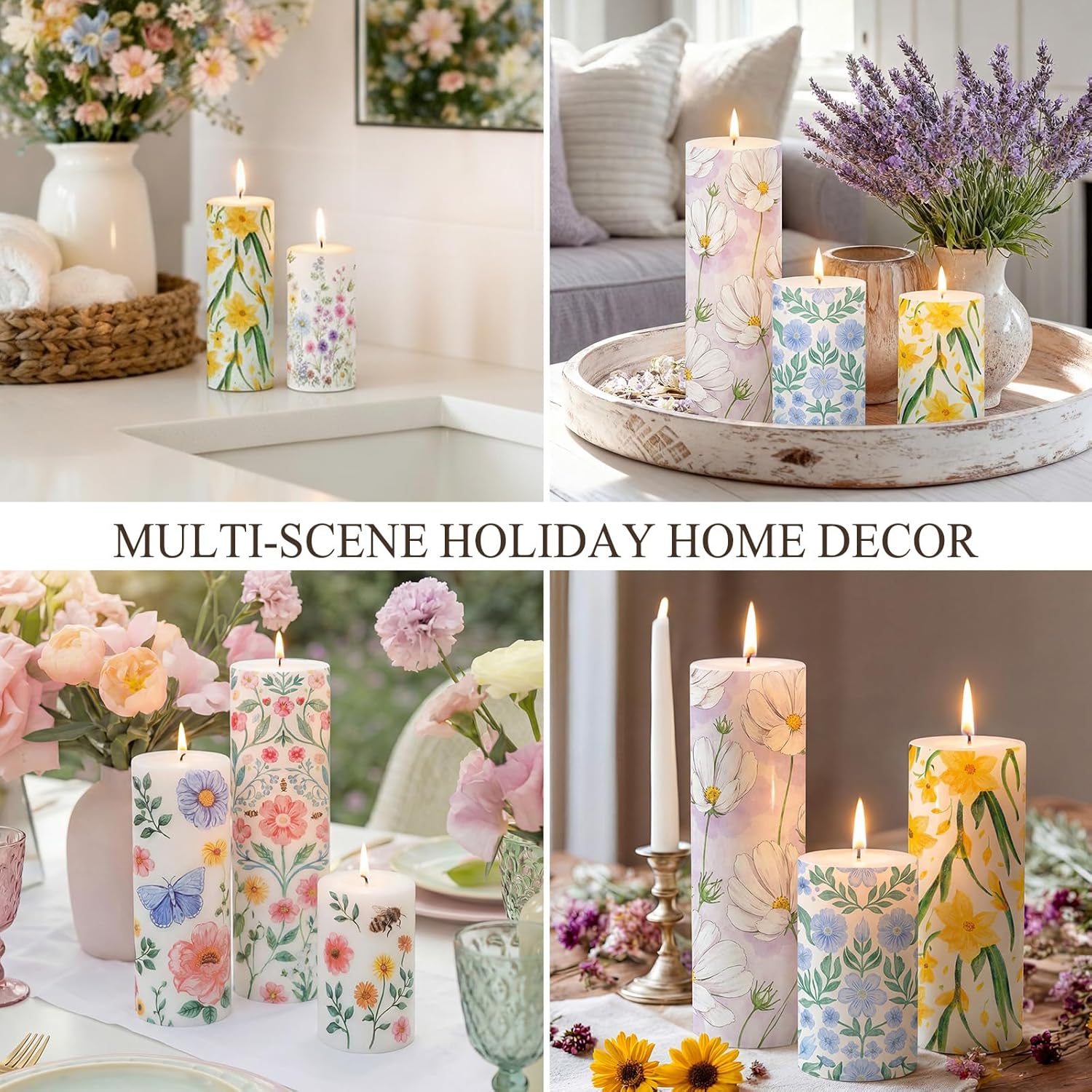 Roowest 24 Pcs DIY Decoupage Napkins Candle Making Kits Ideas Include Candles Floral Napkins and Baking Paper for DIY Crafts Girls Nights Spring Summer Birthday Wedding Party (Pillar)