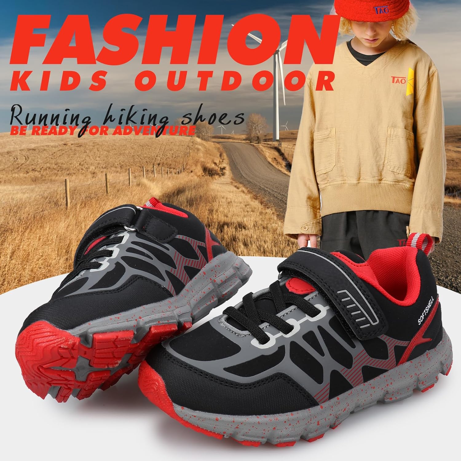UOVO Boys Hiking Shoes Waterproof Running Fashion Sneakers Breathable Lightweight Non-Slip Outdoors Trekking Sports(Toddler/Little/Big Kids)