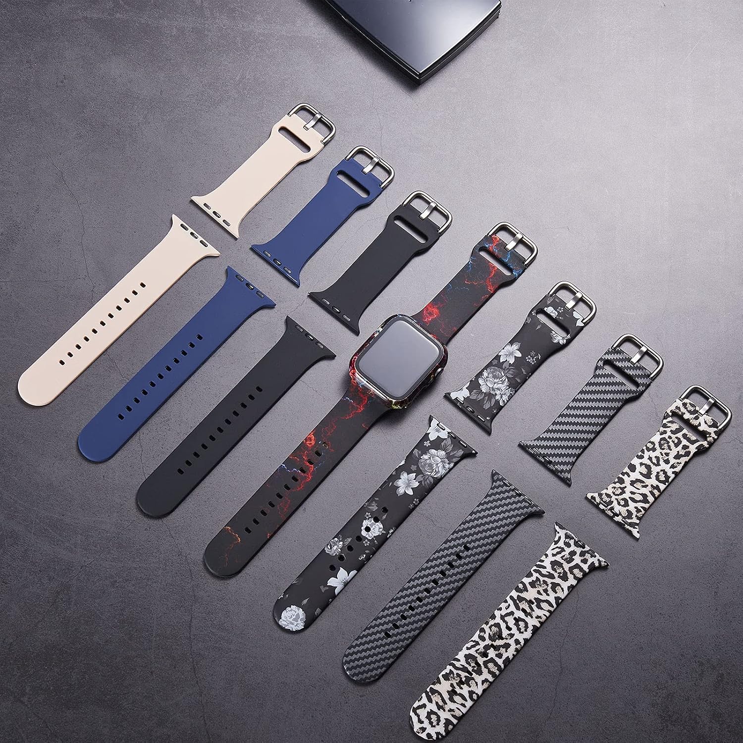 EPLST Sport Bands with Hard PC Screen Protector Case Compatible with Apple Watch 40 44mm, Soft Silicone Replacement Strap Women Men Wristbands for iWatch Series 6 5 4, SE