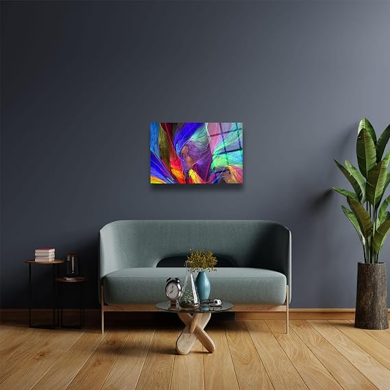 Glass Wall Art Colourful Waves Themed Wall Decor Home Living Room Entryway Bedroom Decoration Vivid Color, UV Printed Durable and Tempered Glass with Size Options ((30x45cm)12x18 Inches)