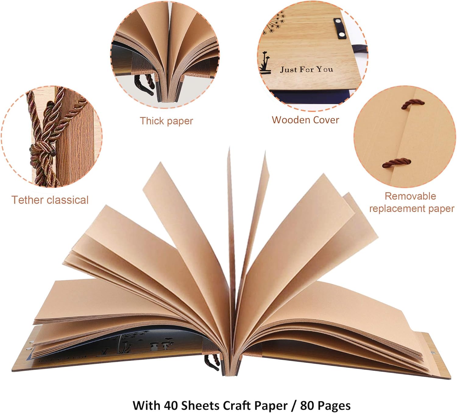 Wooden Photo Album Love Scrapbook Wood Scrapbooking Supplies,"Dandelion"Memory Book for Couples Anniversary Scrapbook Our Adventure Book Travel Album,with 6 Stickers,8 Color Pens