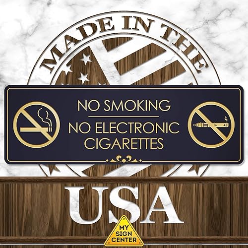 Miniatura 7 de Letrero electrónico de No Smoking No Smoking No Cigarrillos, negrodorado, grabado, 3 x 9 pulgadas, resistente a la decoloración, uso en interiores y