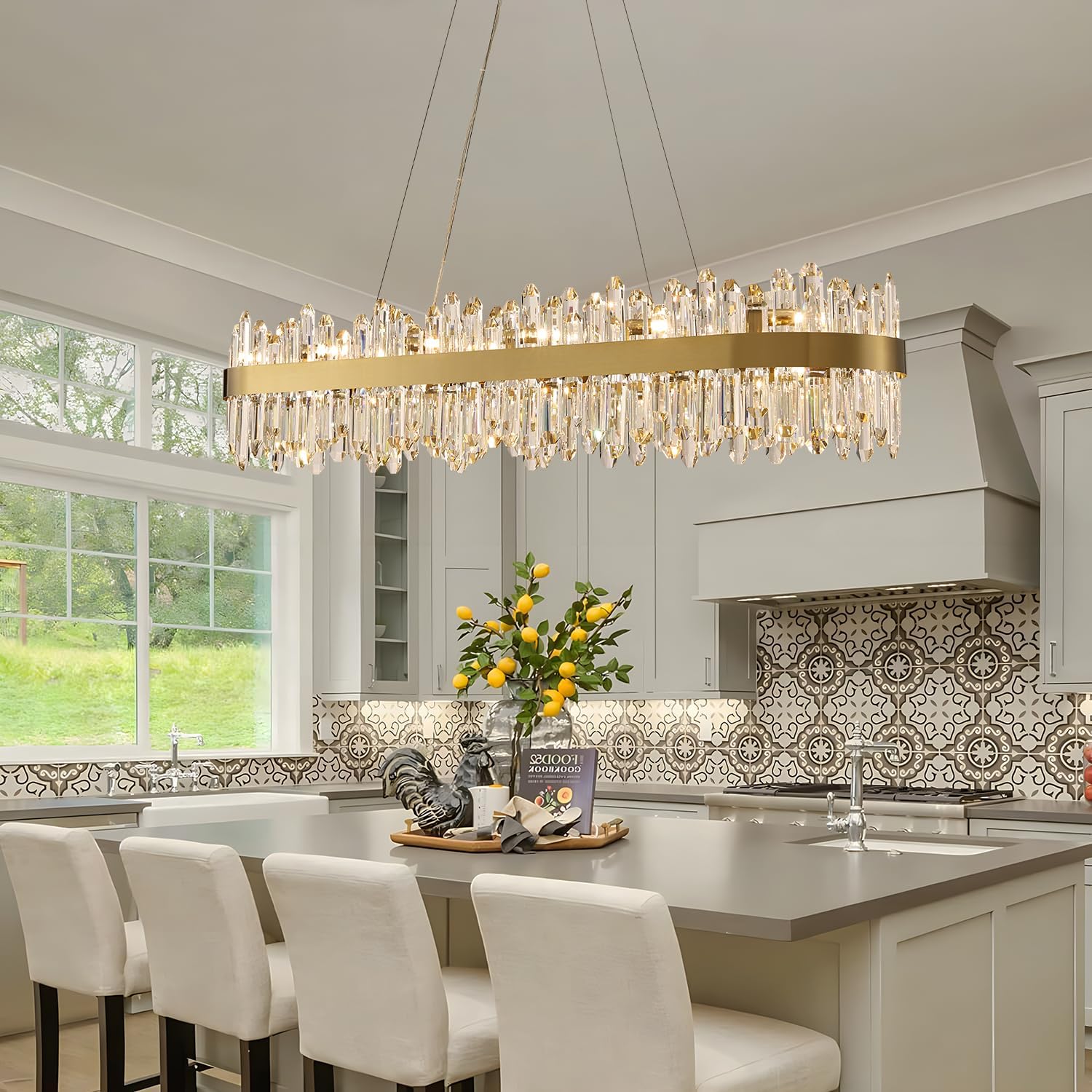 Gold Oval Crystal Chandelier L45.3 inch, 24-Lights Gold Chandeliers Modern Crystal Chandelier Pendant Light Fixture G9 Lights Pendant Ceiling Light for Dining Living Room Kitchen Island