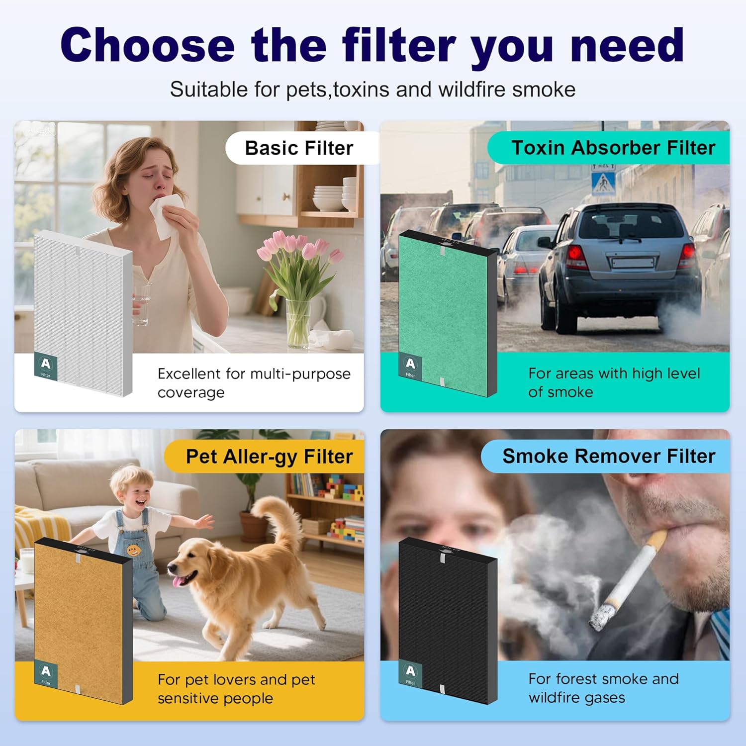 4 Pack 115115 Pet Care Replacement Filter A for Winix PlasmaWave Air Purifier C535 5300 5300-2 5500 6300 6300-2 P300 AM90 9000 5000 5000B C909 9800, High Efficiency Size 21 Filter, Yellow