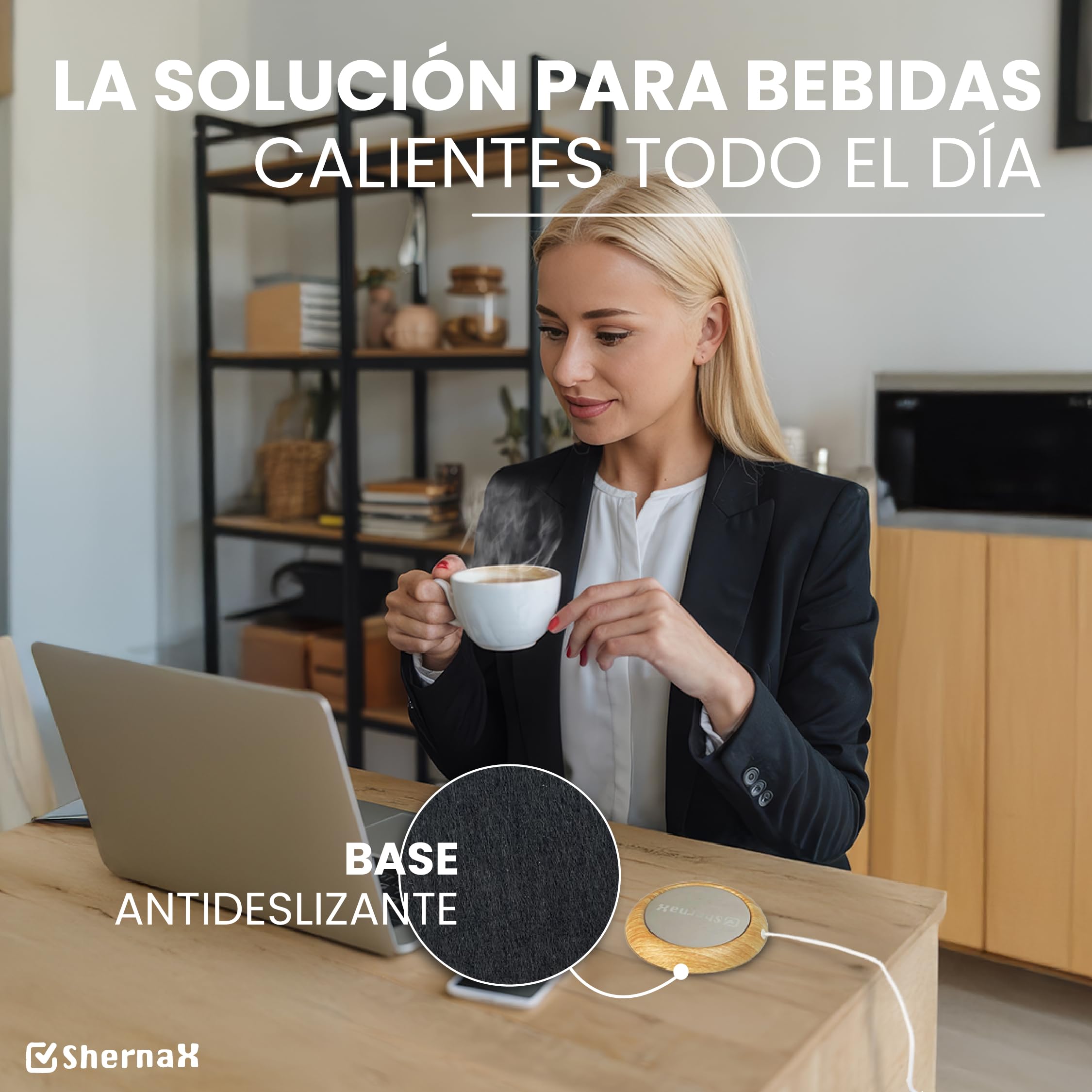 Calentador de Tazas de Café. Calienta Taza USB Calentador de Bebidas Portátil con Temperatura hasta 80℃ Calienta Tazas de Té, Café, Leche (Madera Clara)