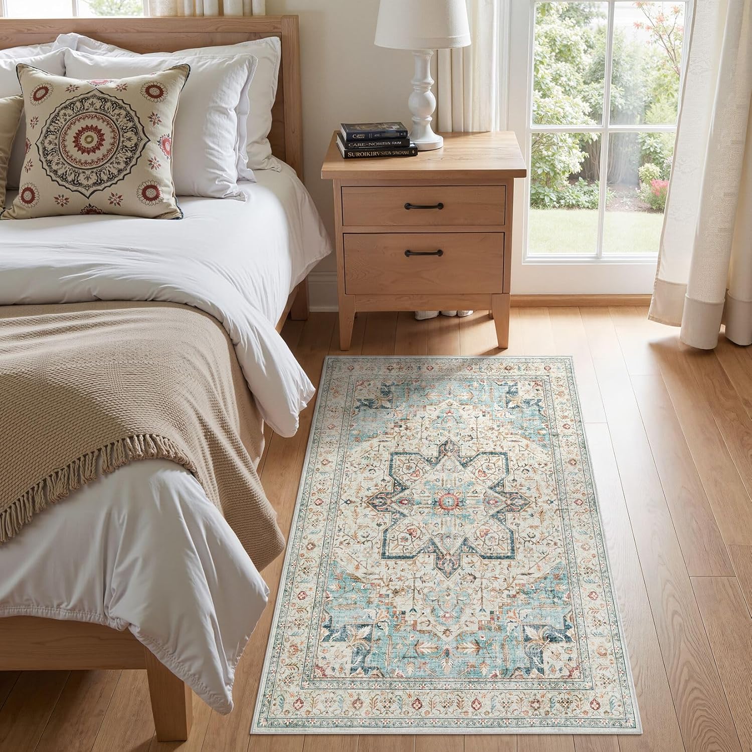 Tortania Area Rug Living Room Rugs - 3x5 Washable Rug Vintage Oriental Distressed Farmhouse Small Thin Indoor Carpet for Living Room Bedroom Under Dining Table Home Office - Aqua Multi