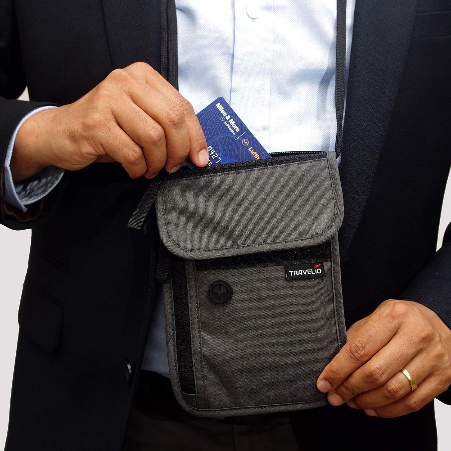  | RFID Blocking Neck Travel Wallet Hidden Passport Holder Pouch for Men & Women (Black) | Travel Wallets