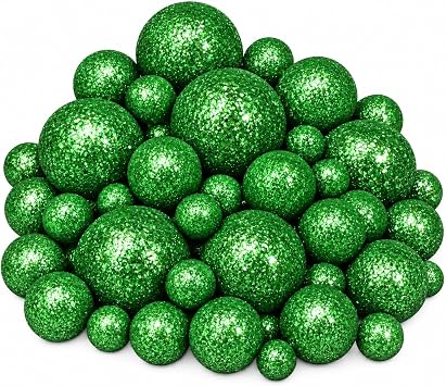Green Glitter Foam Balls for Crafts, About 625 Mini Decorative Vase Filler Balls, Sparkly Table Scatter Confetti Decorations, 3/8" to 3/4", Green Party, Holiday, Wedding & DIY Decor