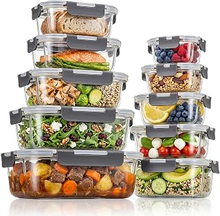 S SALIENT Glas-Frischhaltedosen Set,meal prep boxen,glasbehälter mit deckel,Spülmaschinenfest, Mikrowellen & Gefrierschrankgeeignet, Auslaufsicher, Modern, Lebensmittelbehälter ，Grey