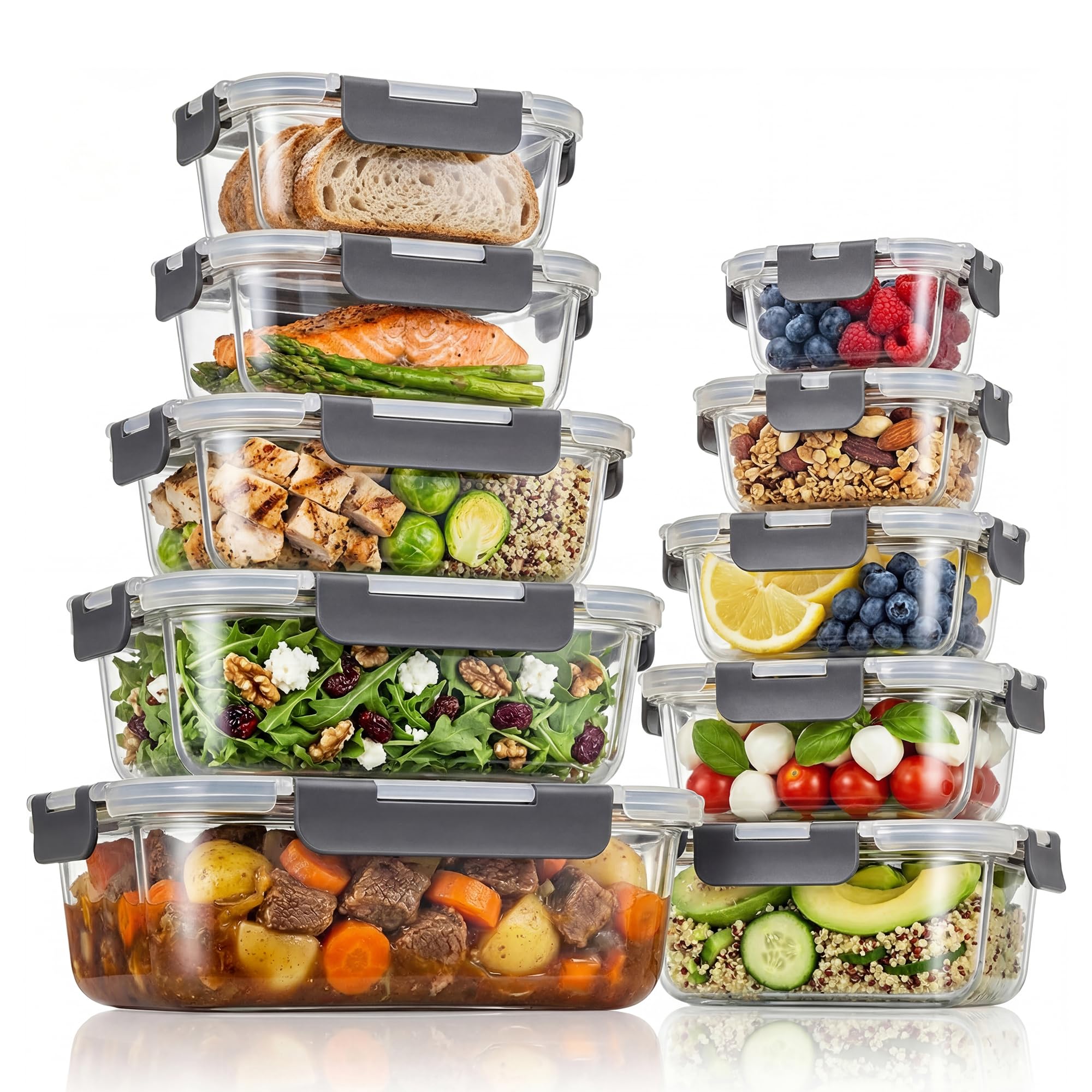 S SALIENT Glas-Frischhaltedosen Set,meal prep boxen,glasbehälter mit deckel,Spülmaschinenfest, Mikrowellen & Gefrierschrankgeeignet, Auslaufsicher, Modern, Lebensmittelbehälter ，Grey