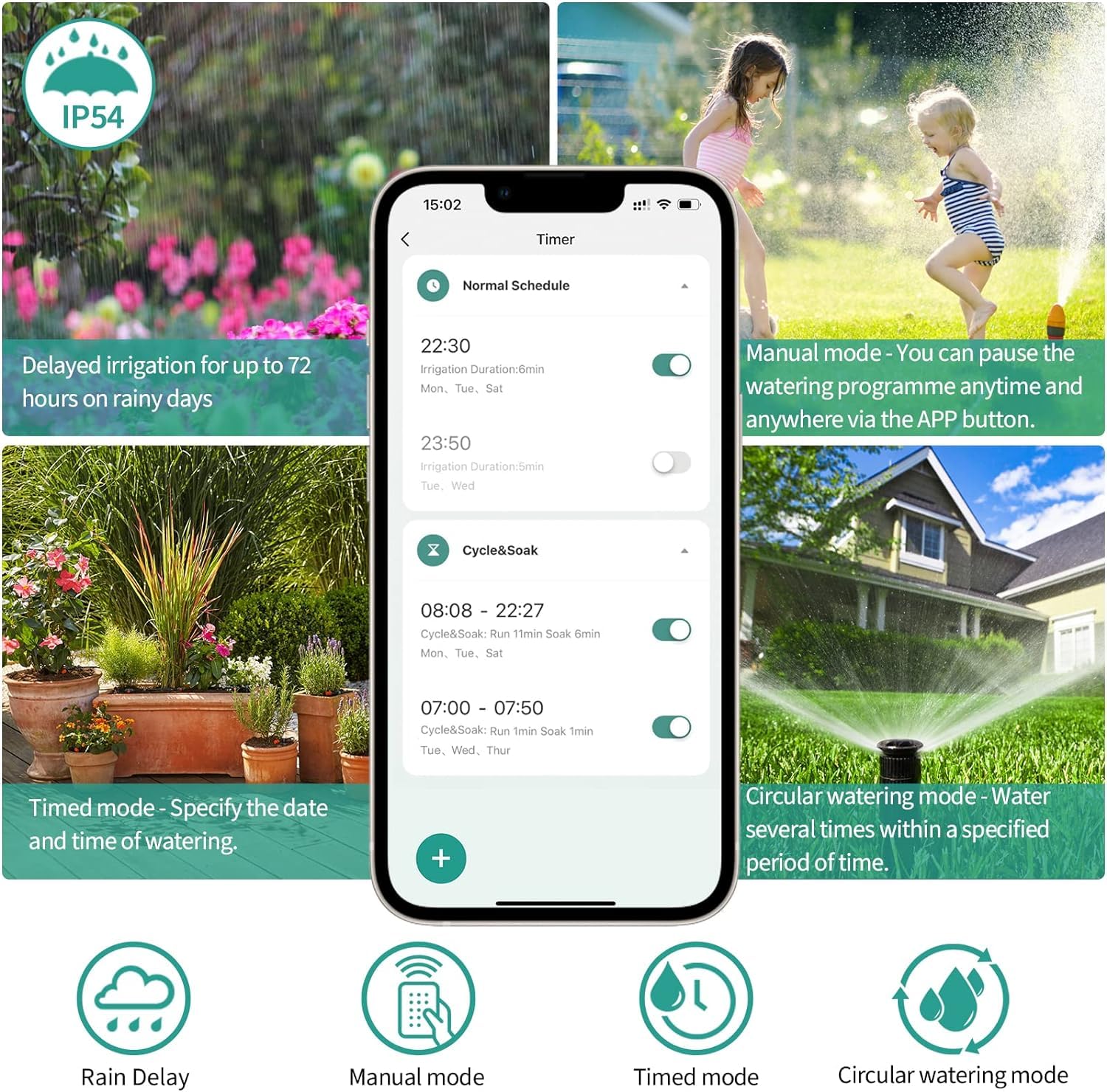 Ordenador de riego WLAN, Grifo de Manguera Inteligente Temporizador de riego, Control Remoto App, Soporte Alexa, Manguera al Aire Libre para Plantas de césped de jardín Cama de Flores.