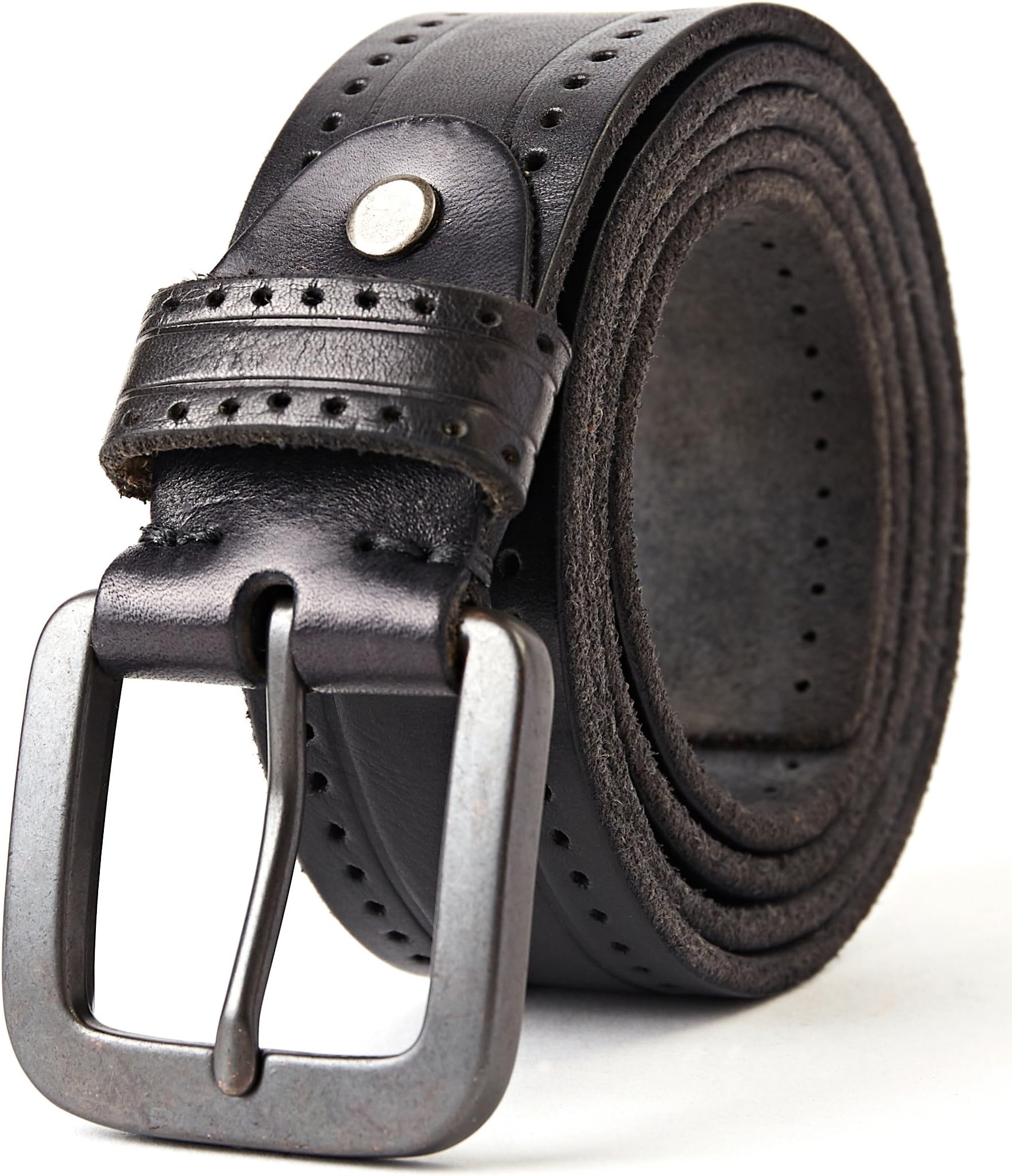 3ZHIYIMens 100% Full Grain Leather Belt 1.5 inch Casual Style Pin Buckle Jeans, 120CM (fit waist 28 inch-43 inch), Black