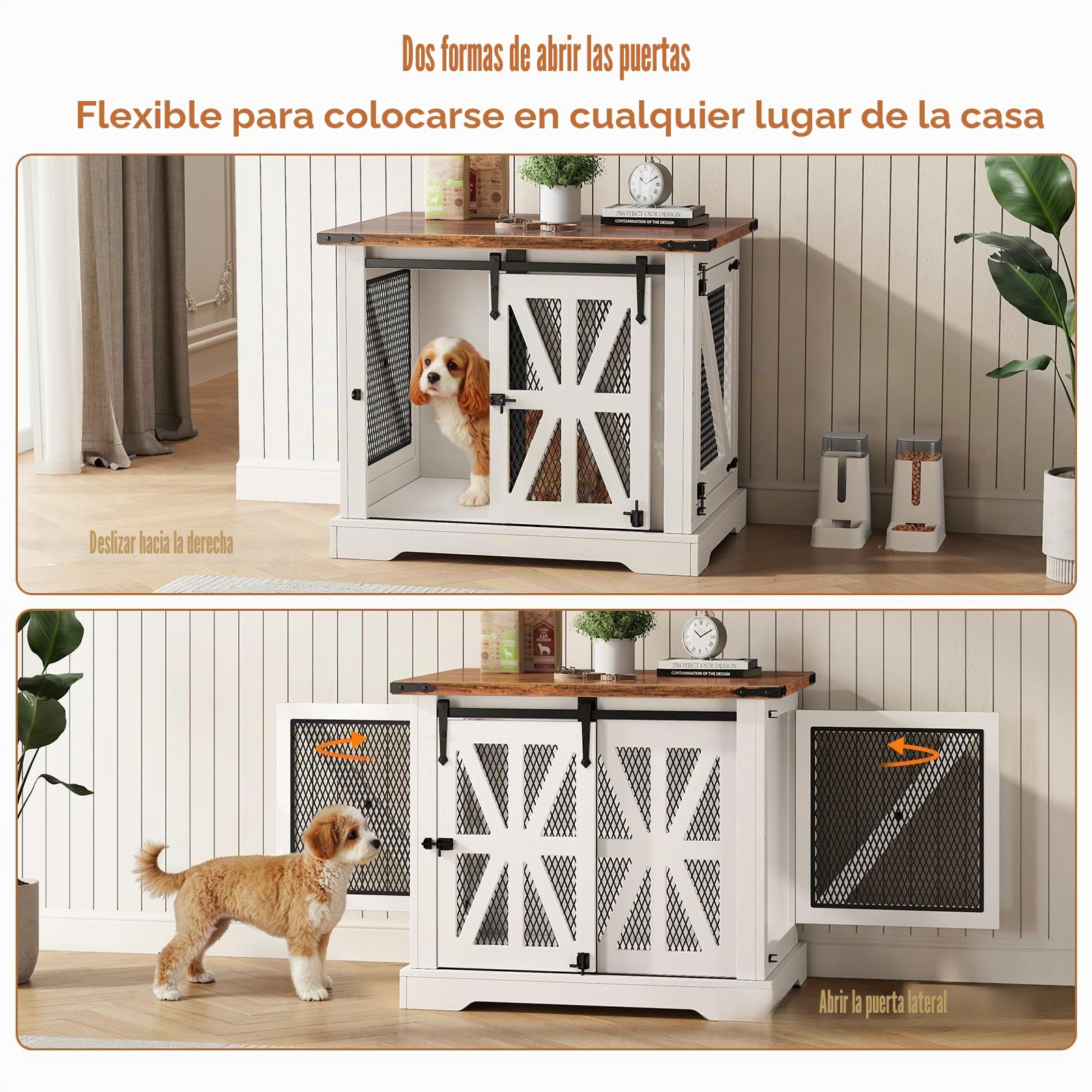 Jaula para Perros, Caja de Perro de 73 cm, Jaula para Perros de Tres Puertas para Uso Doméstico, Puerta Corredera, Casa Moderna de Madera para Perros, Cachorros, Diseño Reforzado, Blanca