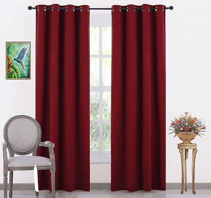 JUPON Silk Blackout Curtain (Pack of 1 Piece) with 3 Layers Weaving Technology & Solid Grommet Pattern (W 44" X 36" L) Maroon