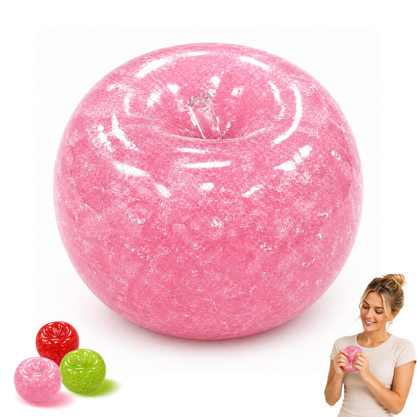 Slushy Squishy Green Fruit Stress Relief Squeeze Ball - 3 Inch Desk Relaxation Accessory for Adults, Slow-Rebound TPR Hand Squeeze Item for Office, Home & Workspace (Pink)