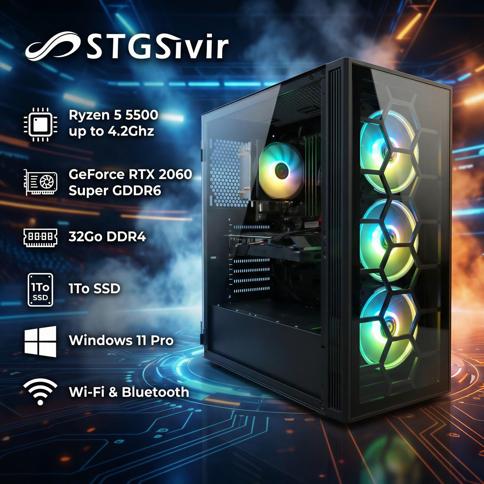 PC GAMER | AMD Ryzen 5 7500F 6x3.70GHz | 16Go DDR5 | RTX 5070 Ti 16Go